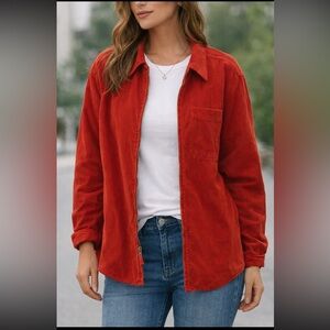 New York & Company Dark Orange Vintage Corduroy Full Zip Jacket/shirt  Sz L